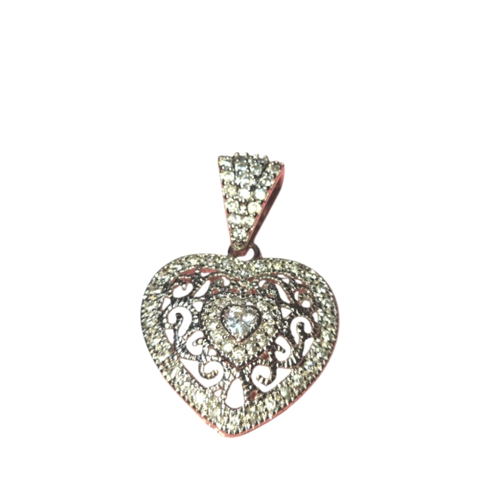 NEW 925 Sterling Silver See Thru Heart Pendant with Intricate Design
